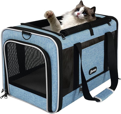 GAPZER Cat Carrier 18 x 11 x 11 Top Loading Soft-Sided Pet Travel Bag Over 15lbs, Portable Small Dog Puppy Car Crate 10 lbs, Chihuahua Kennel Carry Case, Kitty Cloth Cage Medium Cat Under 25 Blue