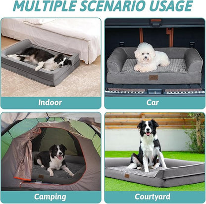 COZY KISS Orthopedic Dog Bed for Large Medium Size Dog, L Pet Sofa for Dog Cat, Big Supportive Foam Bolster U Shaped Couch with Waterproof Lining Cover, Anti-Slip, Washable, 36x27x7.5 inch, Grey