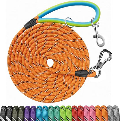 NTR 30FT Puppy Leash, Nylon Rope Long Dog Leash with 2 Swivel Hooks and Comfortable Padded Handle, Dog Line Tether for Small Medium Large Dogs Training, Playing, Camping, or Backyard