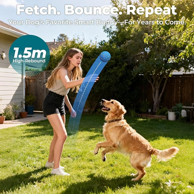 Smart Interactive Dog Toy Ball – Automatic Moving, Bouncing & Rolling, 3 Modes, Chew-Proof E-TPU Shell, Waterproof, Rechargeable,Dog Ball for Medium and Large Dogs,Blue