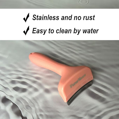 FurorMeow Pet Deshedding Tool with Curve Blade, Cat Grooming Brush, Tight V-shaped Teeth Shedding Comb for Cats and Dogs (Pink, Small)
