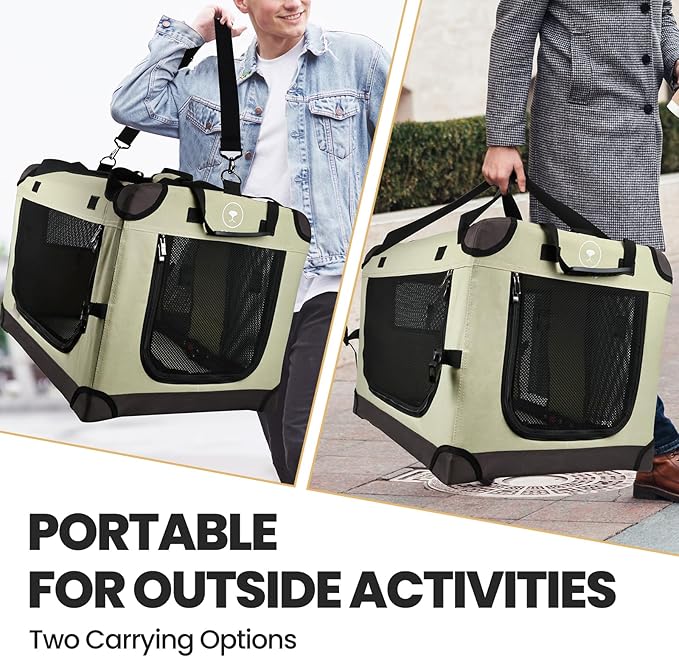PEGIC Large Cat Carrier for Car Travel, Soft Sided Collapsible Pet Carrier for Outdoor and Indoor Uses, Roomy Extra Large Cat Carrier for 2 Kittens or Puppies Up to 50lbs (Brown)