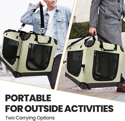 PEGIC Large Cat Carrier for Car Travel, Soft Sided Collapsible Pet Carrier for Outdoor and Indoor Uses, Roomy Extra Large Cat Carrier for 2 Kittens or Puppies Up to 50lbs (Brown)