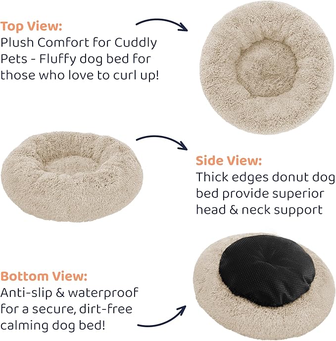 Donut Dog Bed - Premium Comfort for Anxiety Relief - Fluffy & Calming Design with Ultra-Plush Support | Cozy Round Dog Bed with Super Soft Circle Style (Beige, X-Large)