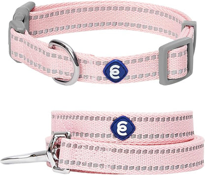 Blueberry Pet Essentials Reflective Dog Collar & Leash Set, Adjustable for Medium Dogs | Safe Walking Gear for Pet Parents, Puppy Training & Daily Use MediumDogs, Baby Pink