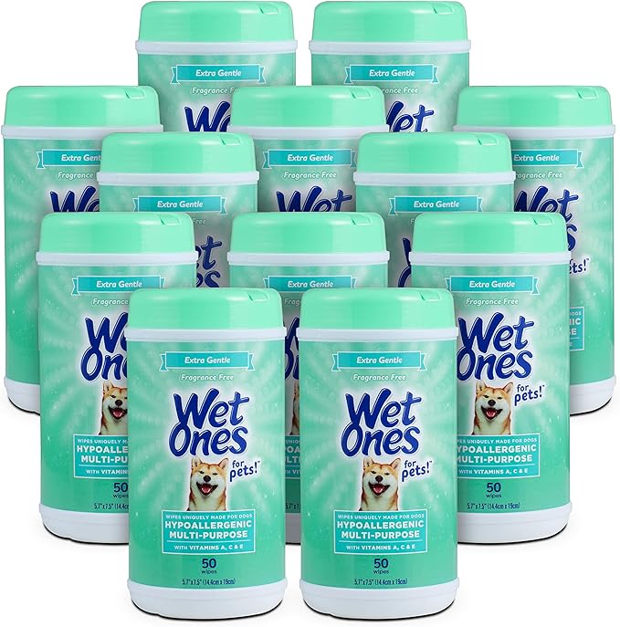 Wet Ones for Pets Multi-Purpose Dog Wipes with Vitamins A, C & E | Fragrance-Free Dog Wipes, Pet Wipes Multipurpose | Dog Grooming Wipes (Pack of 12, 600 Count Total)
