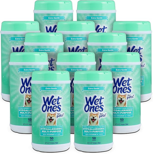 Wet Ones for Pets Multi-Purpose Dog Wipes with Vitamins A, C & E | Fragrance-Free Dog Wipes, Pet Wipes Multipurpose | Dog Grooming Wipes (Pack of 12, 600 Count Total)