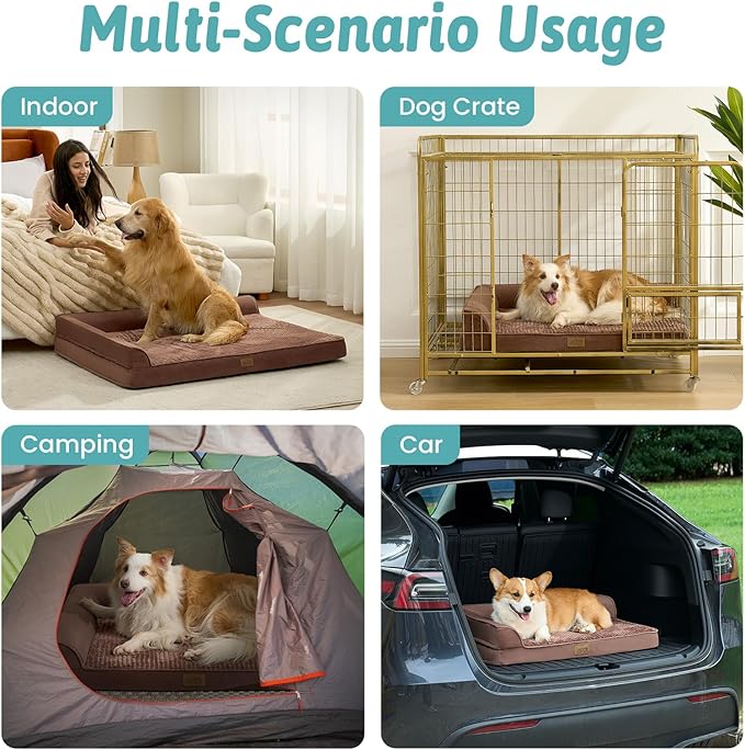COZY KISS Orthopedic Dog Bed for Large Size Dog, XL Dogs Crate Bed, L Shaped Foam Anti-Slip Bottom Pet Cat Sofa with Washable Removable Cover, Suitable for Pet Up to 100 lbs, 42x30x7.5 inch, Brown