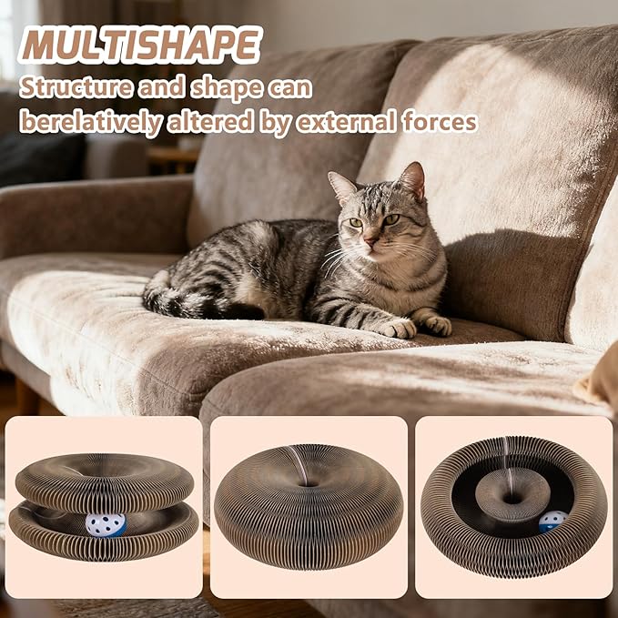 Magnetic Magic Organ Cat Scratcher Toy, Extra-Thick & Large Connectable Cardboard Scratching Board with Bell Ball, Interactive Enrichment Toy for Indoor Cats & Kittens (3 Pack)