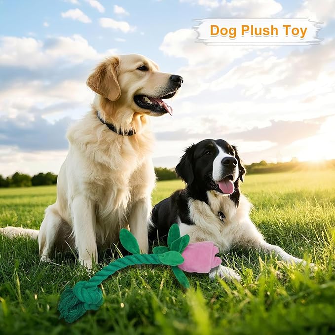 Rose Flower Plush Squeaky Dog Toys with Crink Paper for Small Medium Large Dogs