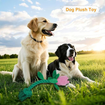 Rose Flower Plush Squeaky Dog Toys with Crink Paper for Small Medium Large Dogs
