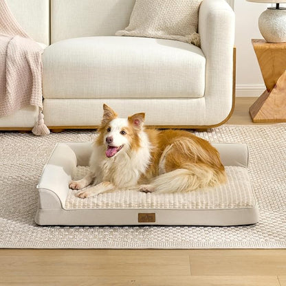 COZY KISS Orthopedic Dog Bed for Extra Large, XXL Dogs Bed, L Shaped Foam Anti-Slip Bottom Giant Pet Cat Sofa with Washable Cover, Suitable for Pet Up to 150 lbs, 48x35x8 inch, Beige ﻿