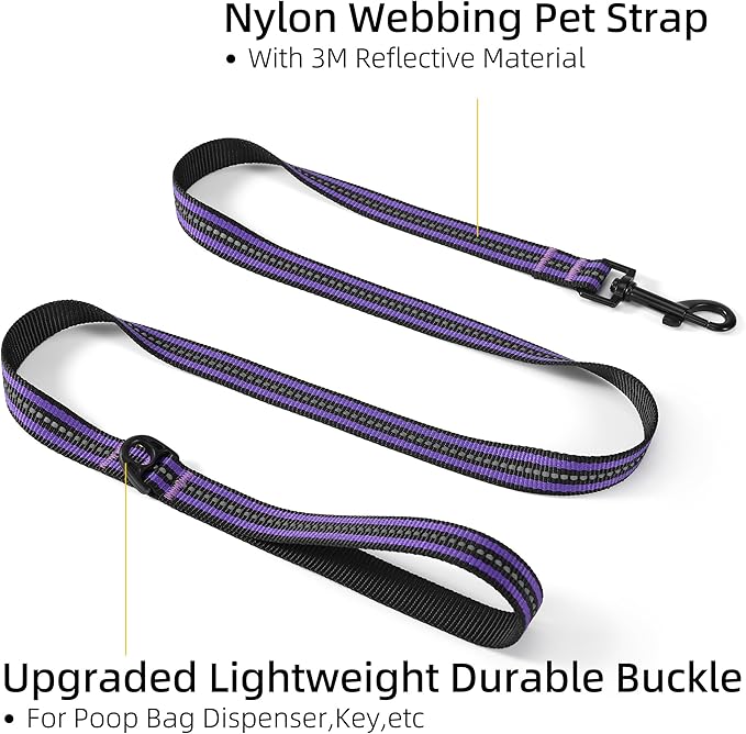 Mile High Life Reflective Dog Collar & Leash Set - Adjustable, Medium (Purple, Pack of 2)