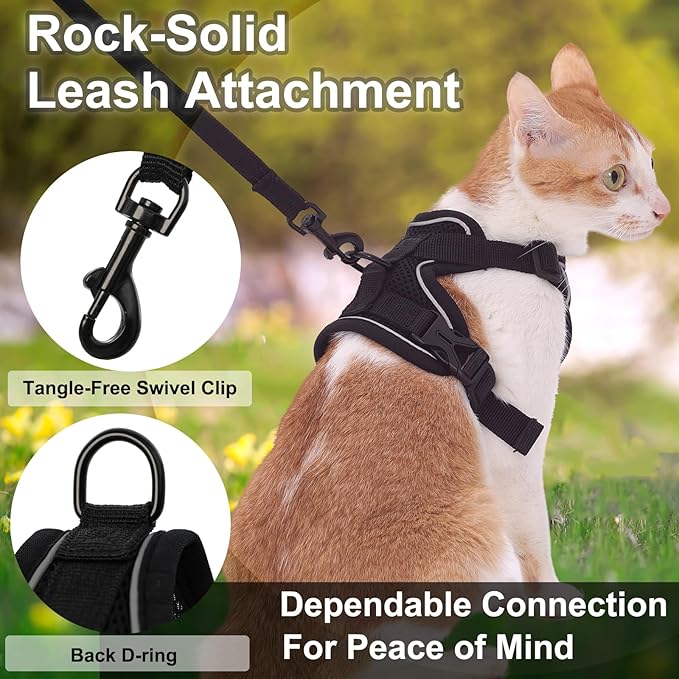 Kodervo Cat Harness and Leash, Reflective Cat Harness Escape Proof for Walking, Adjustable Kitten Harness and Leash Set, 4 Buckles Easy Control Breathable Cat Vest Harness for All Types of Cats