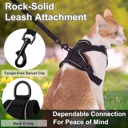 Kodervo Cat Harness and Leash, Reflective Cat Harness Escape Proof for Walking, Adjustable Kitten Harness and Leash Set, 4 Buckles Easy Control Breathable Cat Vest Harness for All Types of Cats