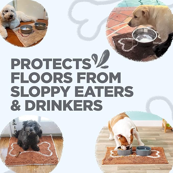 Soggy Doggy Slopmat - Gray/Light Gray Bone - 18” x 24″ - Water Absorbing Door Mat for Muddy Paws and Food/Water Bowls - Microfiber Chenille Small Doormat - Machine Washable