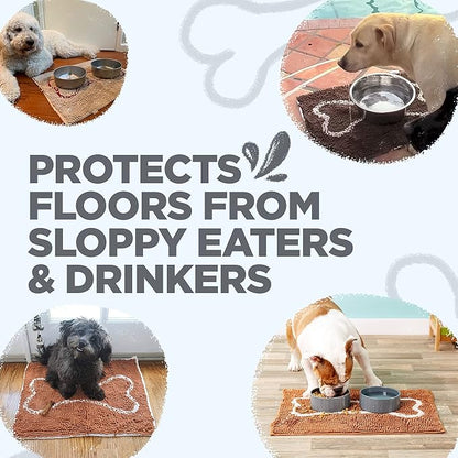 Soggy Doggy Slopmat - Gray/Light Gray Bone - 18” x 24″ - Water Absorbing Door Mat for Muddy Paws and Food/Water Bowls - Microfiber Chenille Small Doormat - Machine Washable