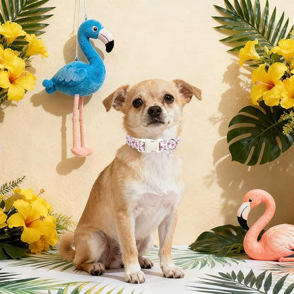 DOGWONG Cute Pet Dog Collar Pink Flamingos Cotton Dog Collar- Soft Girl Puppy Adjustable Pet Collars for Small Medium Large Dogs,L