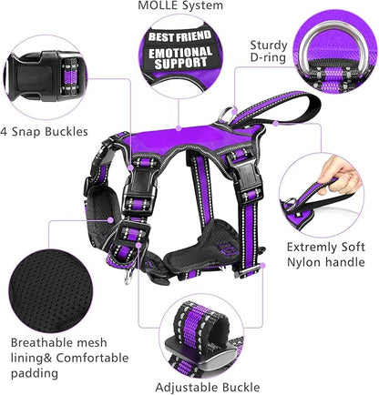 WINSEE Pet Harness Collar and Leash Set, All-in-one Reflective Dog Harness No Pull with Adjustable Buckles for Puppies, Small, Medium, Large, and Extra-Large Dogs (X-Large, Purple)