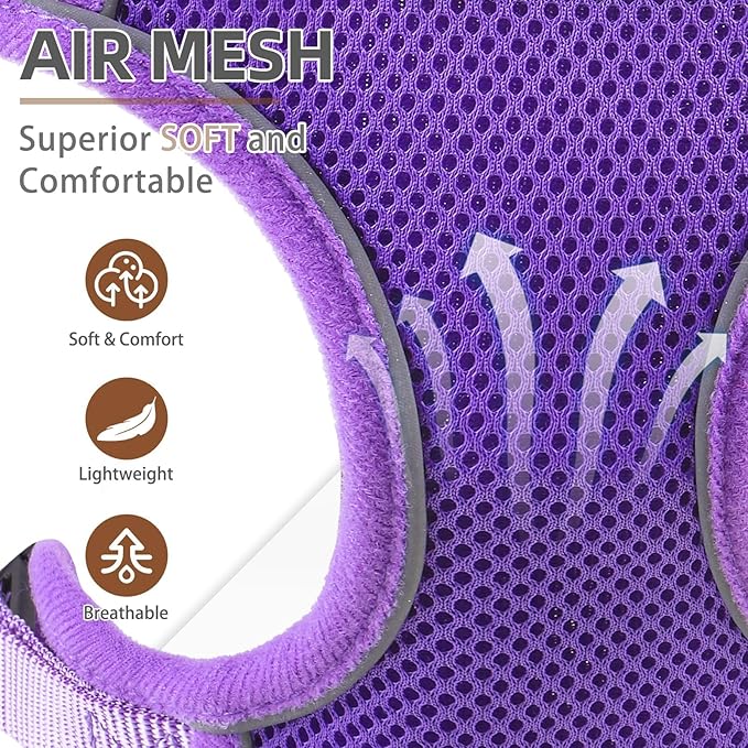 PUPTECK Small Dog Harness and Leash Set, No Pull Adjustable Puppy Cat Harness, Reflective Soft Mesh Pet Vest Small Sized, Purple, L