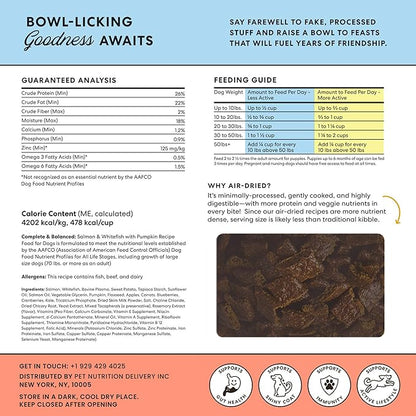 The Pets Table Air Dried Grain Free Dog Food for Dogs Large, Medium and Small | Puppy Dog Food, Adult Dog Food, Senior Dog Food | Salmon & Whitefish with Pumpkin 4.5 lbs / 72 oz Bag