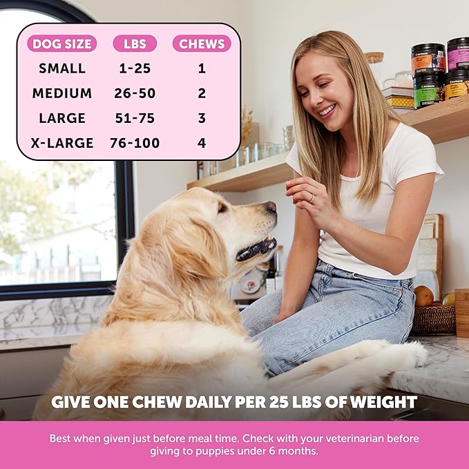 Multivitamin Dog Supplement - Glucosamine Chondroitin for Dogs, Probiotics, Omega Fish Oil, Dog Supplements & Vitamins, Vitamins for Skin and Coat Allergies, (Peanut Butter 90 ct)