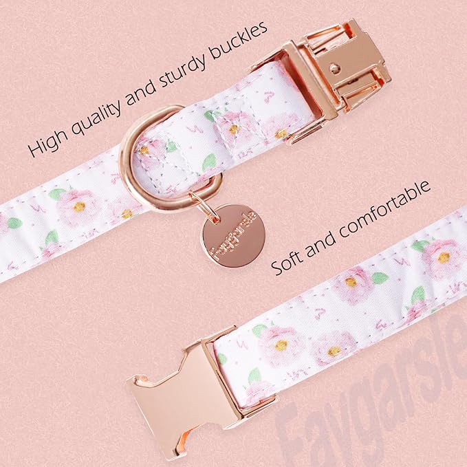 Faygarsle Pink Rose Pattern Dog Collar for Small Medium Large Dogs Cute Puppy Collars for Female Dogs for Summer Spring Wedding Necklace Girl Dog Collar M