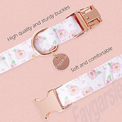 Faygarsle Pink Rose Pattern Dog Collar for Small Medium Large Dogs Cute Puppy Collars for Female Dogs for Summer Spring Wedding Necklace Girl Dog Collar M