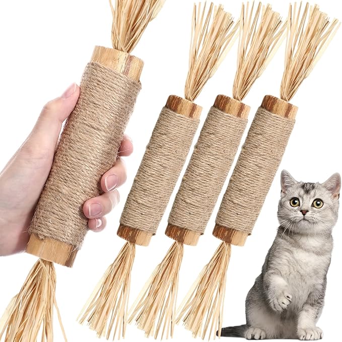 Soulchen 4 Pack 15 Inches Huge Silvervine Sticks Cat Toys Large Natural Cat Chew Toy Kittens Catnip for Teeth Cleaning, Big Catmint Blend Stick Dental Kitty Chews for Indoor