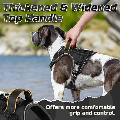 rabbitgoo Tactical Dog Harness for Large Dogs, No Pull Military Service Vest with Handle & Molle, Easy Control for Training Walking, Adjustable Reflective Straps, Black, XL