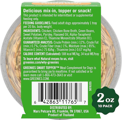 Greenies Smart Topper High Protein Wet Mix-in for Dogs, Chicken, Green Beans & Sweet Potatoes Recipe in Vitabroth Broth - Bone Broth + Vitamins E & B1, 10 Count