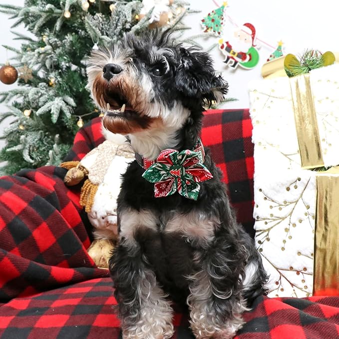 ARING PET Christmas Dog Collar, Cute Folk Xmas Red Green Detachable Flower Pet Collars with Metal Buckle for Puppy Small Medium Large Boy Girl Dogs-L