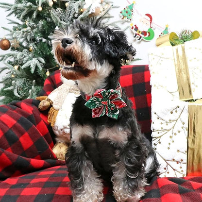 ARING PET Christmas Dog Collar, Cute Folk Xmas Red Green Detachable Flower Pet Collars with Metal Buckle for Puppy Small Medium Large Boy Girl Dogs-M