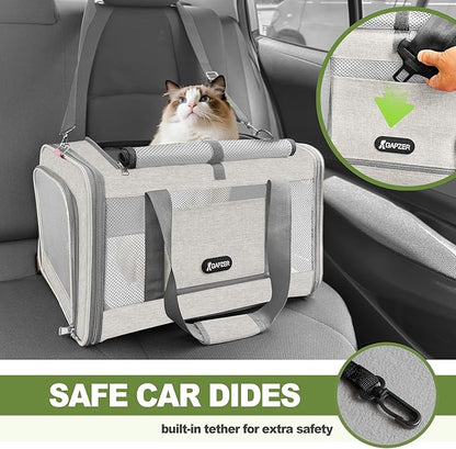 GAPZER Cat Carrier American Airline Approved 18x11x11, Top Opening Sturdy Soft Pet Carrying Bag See Through, Mini Dog Hard Bottom Crate Kennel Case, 4-Side-Ventilation Mesh Cage Toy Poodle Biege
