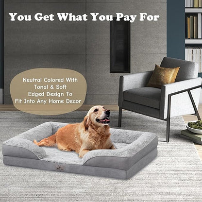 PetFun XXL Orthopedic Dog Beds Large Sized Dog - Washable Large Dog Cat Bed Waterproof, Comfort Dogs Couch Sofa with Washable Removable Cover, Pet Bed with Nonskid Bottom, Light Grey, 53"