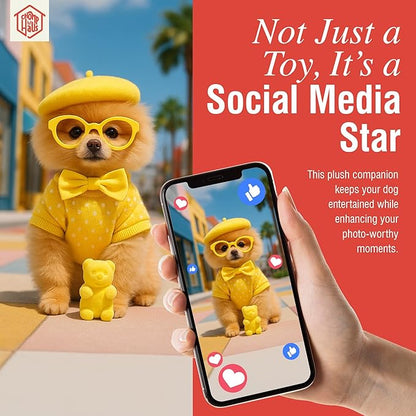 Chomp Haus Gummy Bear – Luxurious Plush Dog Toy with Squeaker, Premium Fabric, Embroidered Details, Designer-Inspired Chew Toy, Fun Gift for Small to Medium Dogs & Dog Lovers