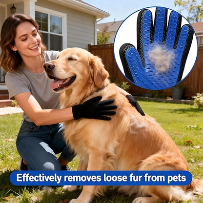 Blrmba Cat & Dog Grooming Gloves – 1 Pair Deshedding Tool with Pet Massage Bath Brush, Gentle Hair Remover & Massage Mittens, Suitable for All Fur Types (Blue)