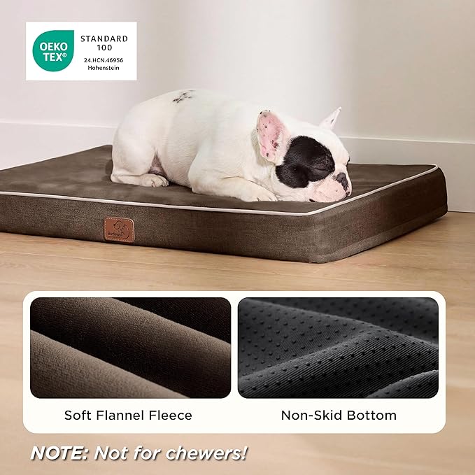 Bedsure Memory Foam Dog Bed Medium Size Dogs- Orthopedic Pet Beds for Crate with Removable Washable Cover and Nonskid Bottom - Plush Flannel Fleece Top Pet Mat, Brown
