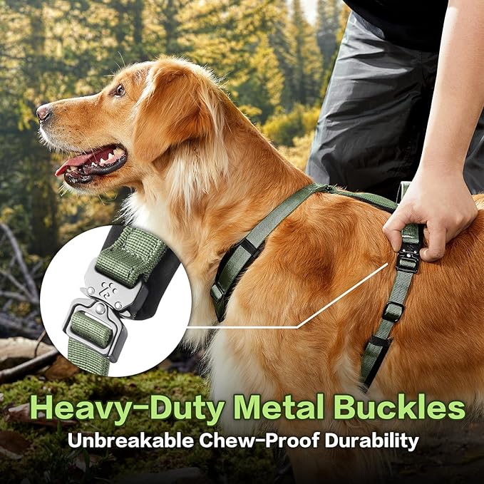 PawsPassion Dog Harness for X-Large Dogs, No Pull Dog Harness Easy Walk with Metal Hardware, Ergonomic Y-Shaped Design, Soft Padding, Padded Handle, Durable High-Tensile Nylon (Evergreen, XL)