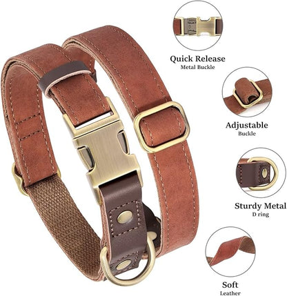 Didog Soft PU Leather Dog Collars for Small Dogs,Classic Adjustable Dog Collars with Quick Release Metal Buckle,Easy Clean and Comfortable with Nylon Lining,Reddish Brown,S Neck 11-15"