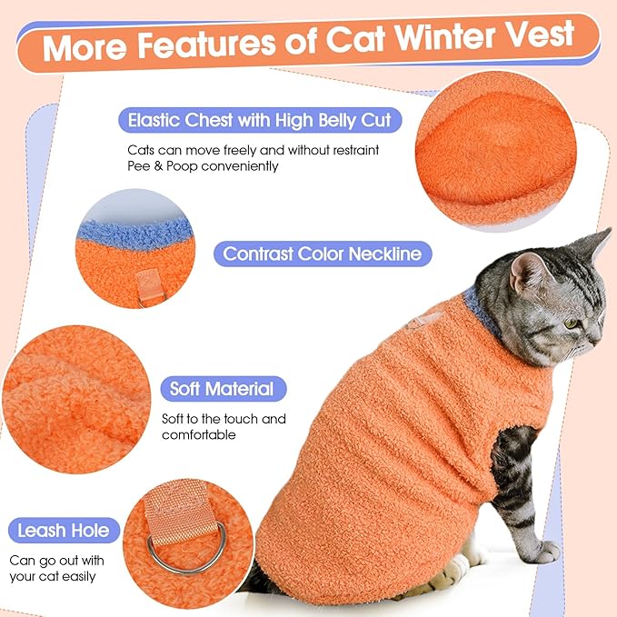 ADNIKIA Cat Sweater, Warm Kitten Coat Fleece Vest, Sphynx Hairless Cat Shirts, Soft Pajamas for Cats Only