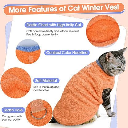 ADNIKIA Cat Sweater, Warm Kitten Coat Fleece Vest, Sphynx Hairless Cat Shirts, Soft Pajamas for Cats Only