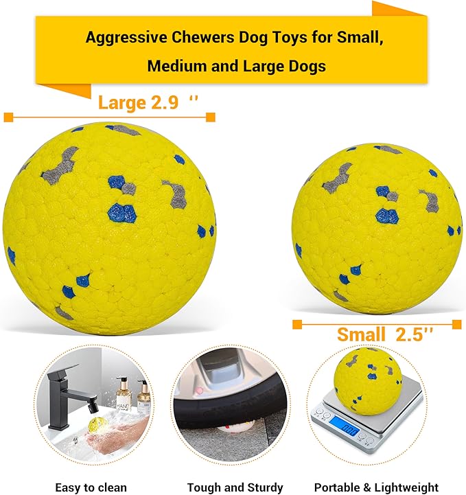 LIEVUIKEN Dog Balls Toys for Aggressive Chewers, Indestructible Durable Bouncy Floating Balls for Dogs to Fetch, Durable Solid Rubber Ball for Training Dog(2 Pack)