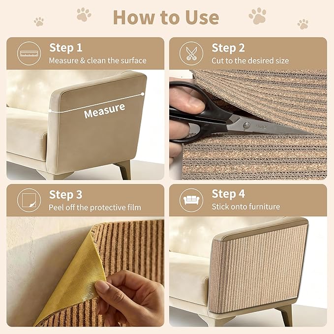 Natural Cork Cat Scratcher Mat, Self-Stick & Trimmable Furniture Protector for Couch, Door, Wall & Bed Corner, Claw-Friendly for Indoor Cats (Oak Wood, 39.4 x 11.8 Inch)