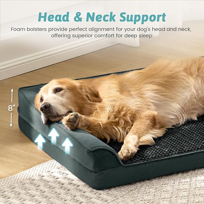 COZY KISS Orthopedic Dog Bed for Extra Large, XXL Dogs Bed, L Shaped Foam Anti-Slip Bottom Giant Pet Cat Sofa with Washable Cover, Suitable for Pet Up to 150 lbs, 48x35x8 inch, Black ﻿