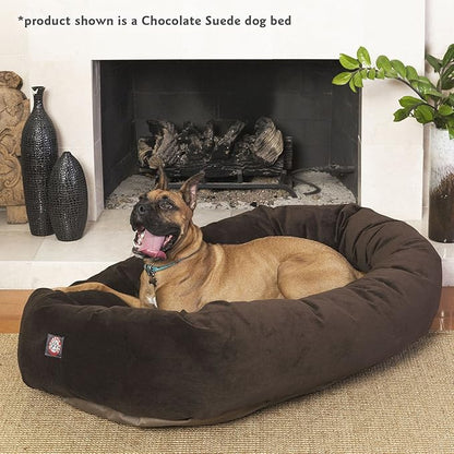 Majestic Pet 40 Inch Suede Calming Dog Bed Washable 40x29x9 (Inch) – Cozy Soft Round Donut Dog Bed with Spine Support for Dogs to Rest Their Head - Pet Bed Large – Black