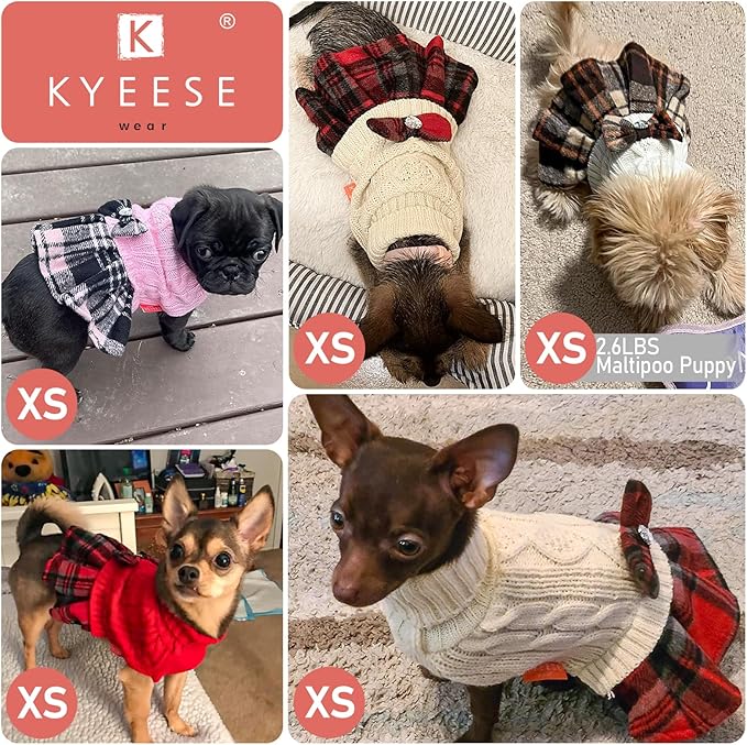 KYEESE Dog Sweater Stretchy Pullover Cat Sweaters Warm Turtleneck Dogs Clothes Thick Pet Coats with Bowtie Soft Dog Sweaters for Small Dogs Girl Comfy Knitwear Puppy Sweater Dress, Red, X-Small