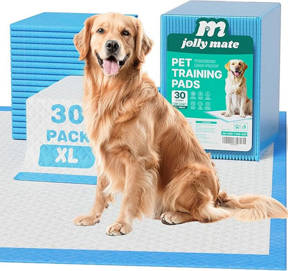 JollyMate 28"x34" Dog Pee Pads Extra Large, 30 Pack X-Large Super Absorbent Pet Pee Pads with Adhesive Tabs, 6 Layers Thick Leak-Proof Potty Pads for Dogs and Puppies