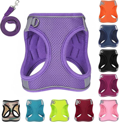 Dog Harness with Leash Set, No-Pull Step-in Reflective Pet Harness with 1 Leash Clips, Adjustable Soft Padded Easy Walk Dog Vest for Small Medium Large Dogs, Cats(Light Purple, XSmall)