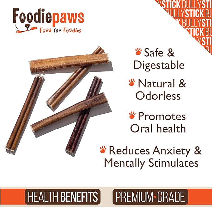 FOODIEPAWS 4 Inch Bully Sticks for Dogs, 1 lb Bulk Pack | All Natural Grass-Fed Beef Pizzle | Rawhide-Free, Odor-Free & Fully Digestible Chews | Dental Treats for Puppies & Small Dogs